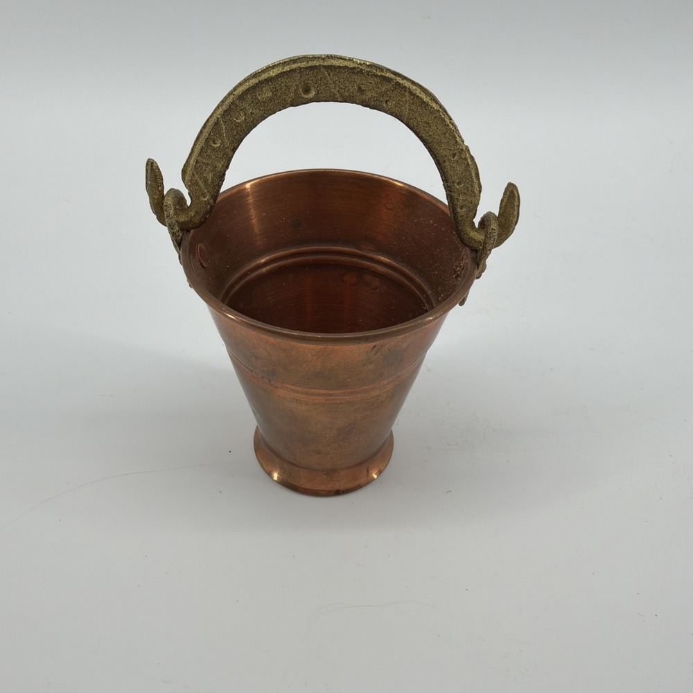 Vintage Little Copper Pail‎ Cup Bucket Miniature Trinket Brass Handle